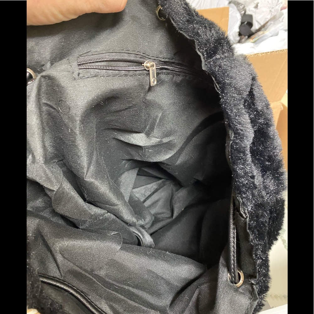 New Black Faux Fur Winter 12" Backpack - Picture 4 of 7